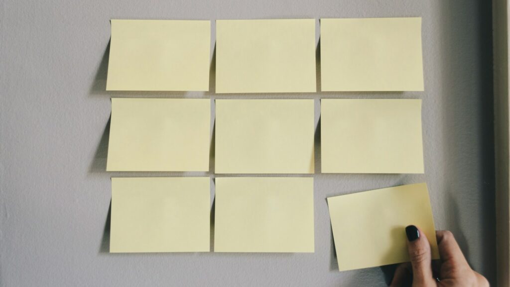 six white sticky notes