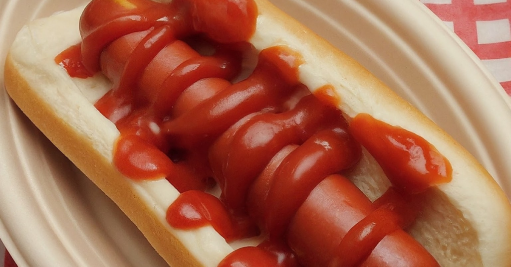 hot dog with ketchup