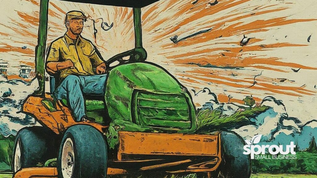 Graphic of a landscaper on a riding mower